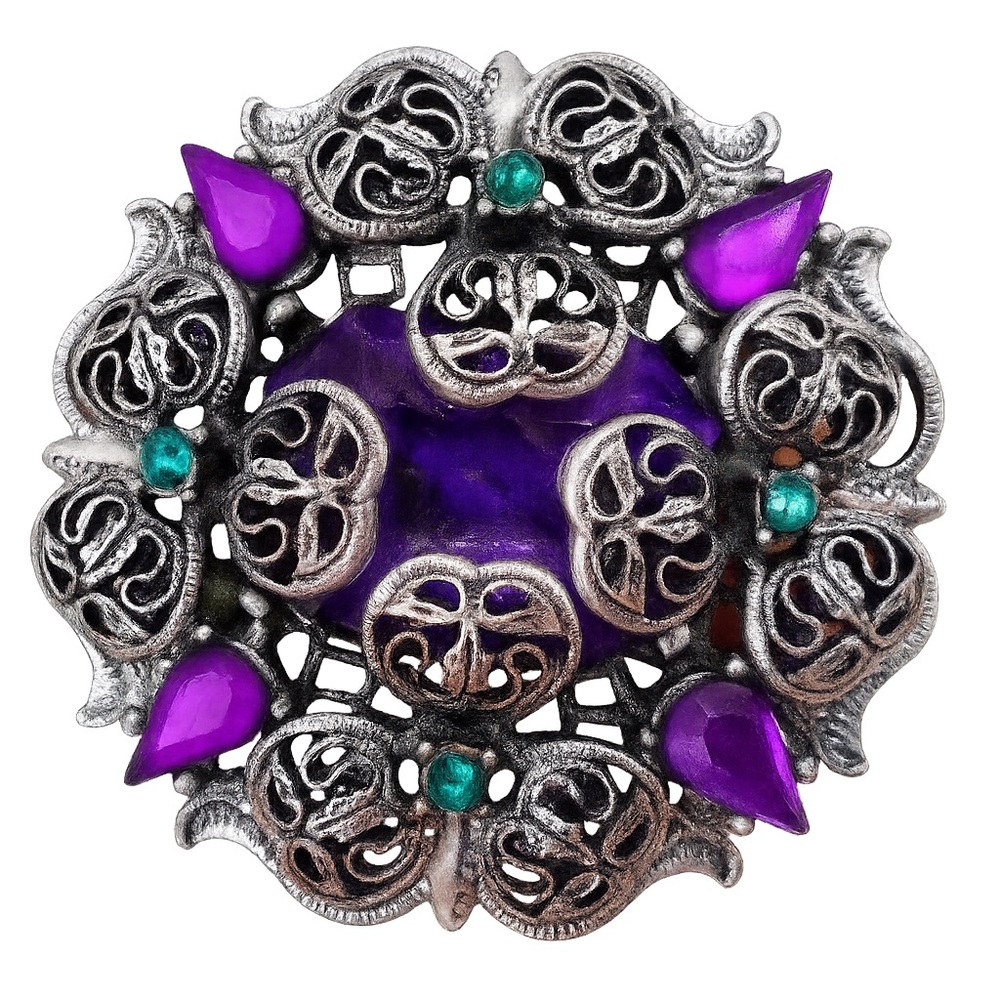 Vintage Ornate Purple Amethyst & Silver Filigree Brooch